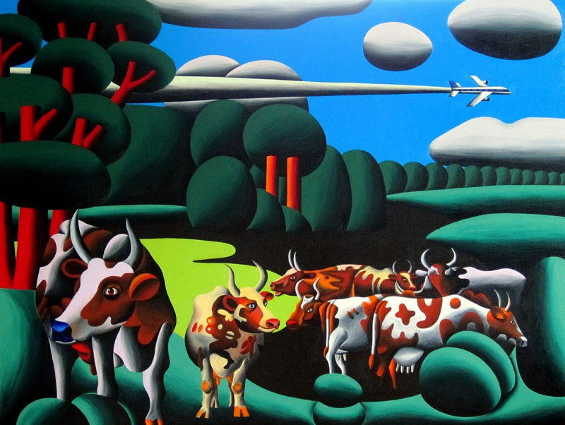Oleg Khvostov "Landscape with Cows" oil on canvas, 1,5х2 м, 2010