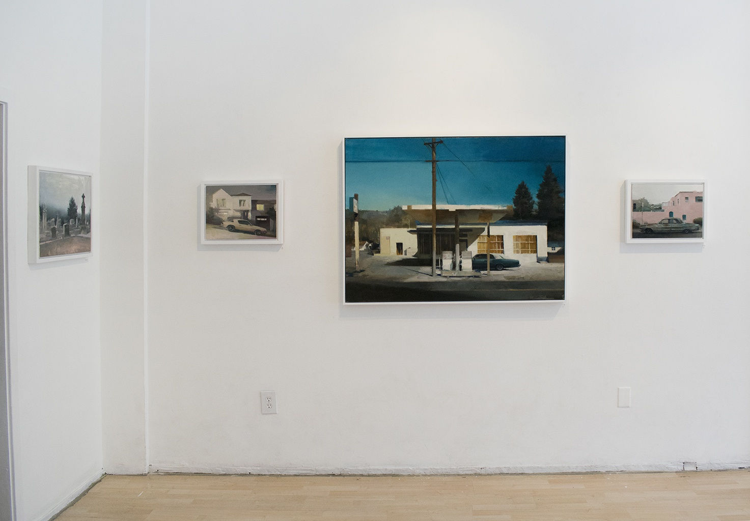 Installation view of oil paintings from Kim Cogan's solo show "Evergreen"
