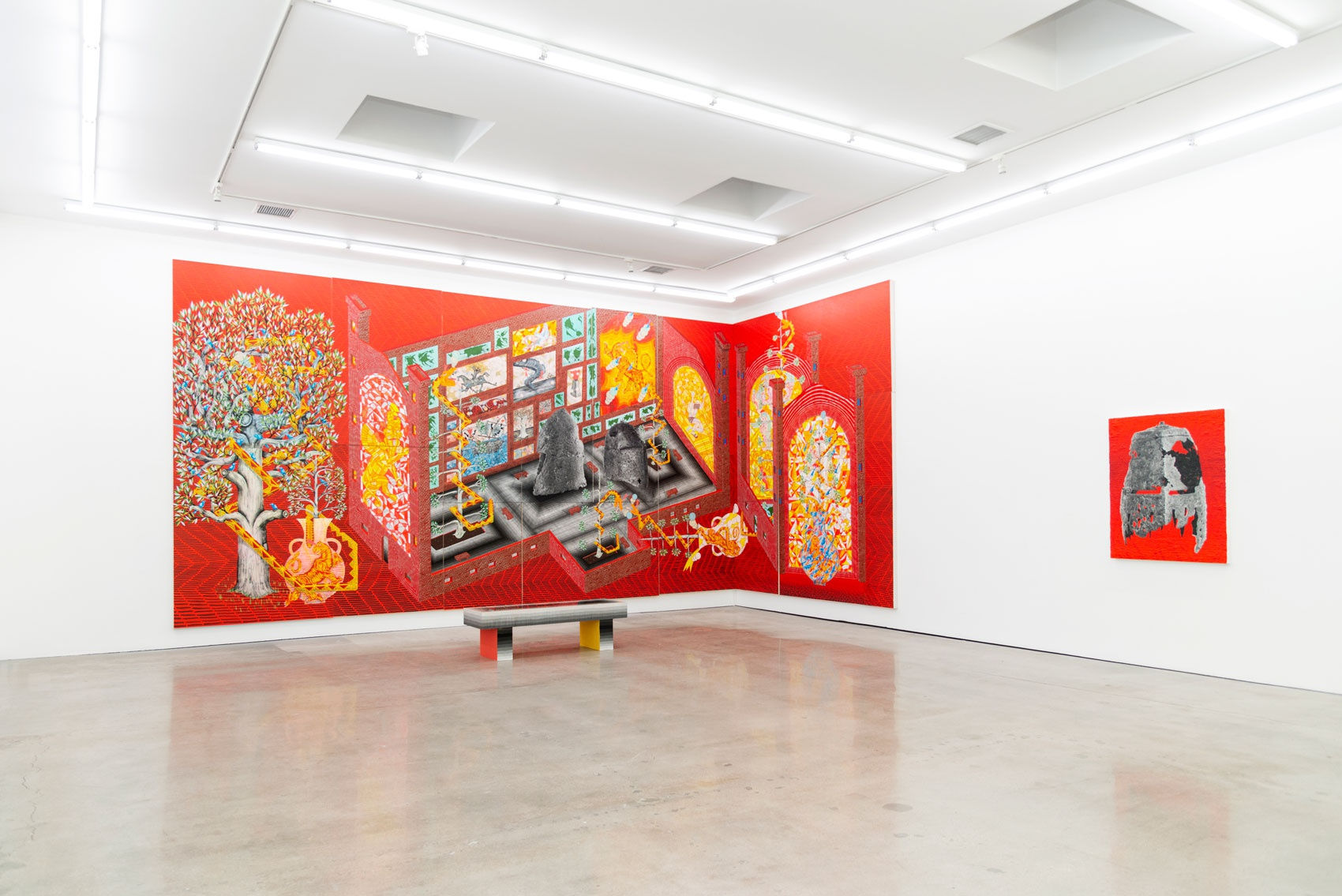 Installation shot of Andrew Schoultz Decade: 2011 - 2021 at Hashimoto Contemporary Los Angeles