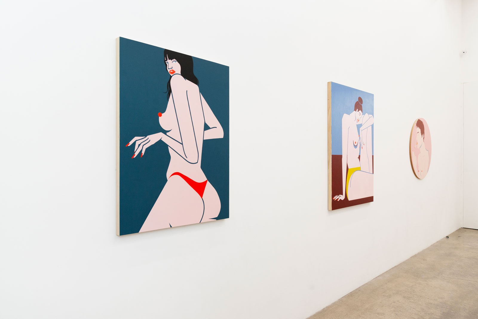 Installation shot of office wall with Faux Pas, Disappoint and Bad Habit