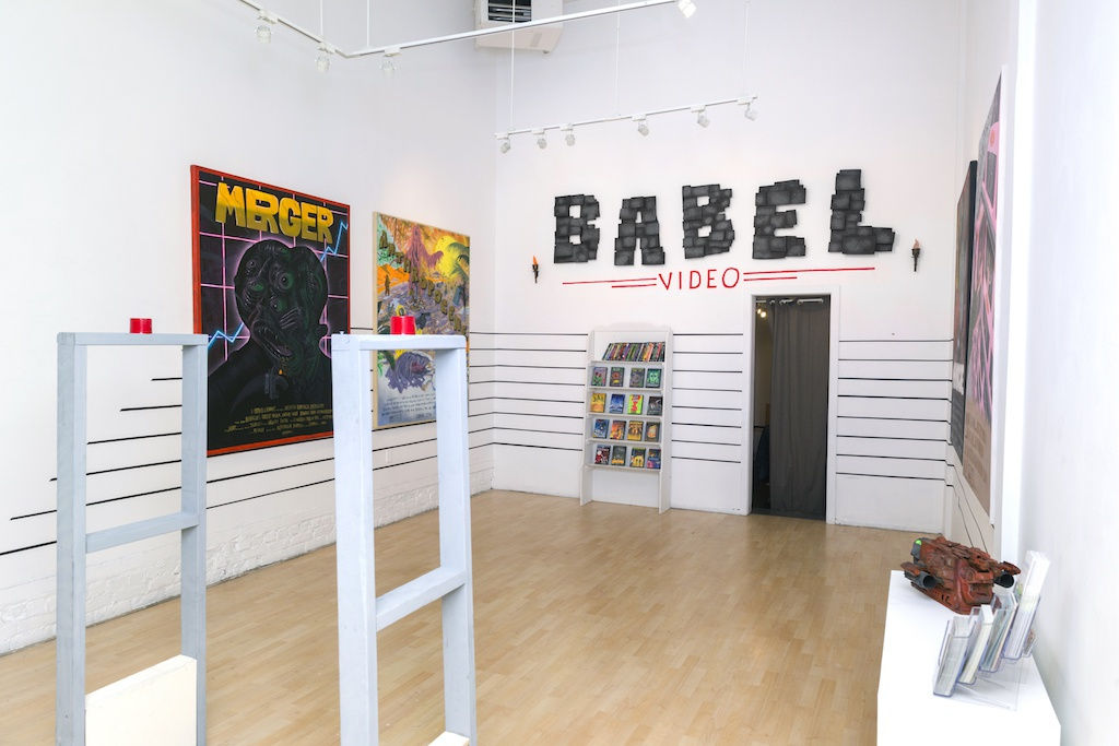 Installation image from Woodrow White's "Babel Video" at Hashimoto Contemporary SF