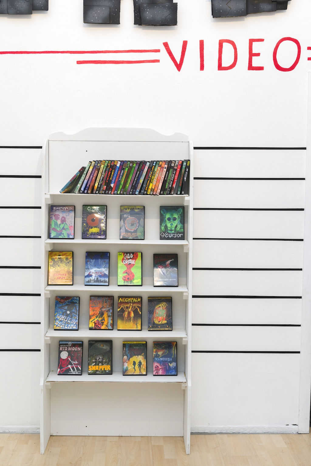 Installation image from Woodrow White's "Babel Video" at Hashimoto Contemporary SF