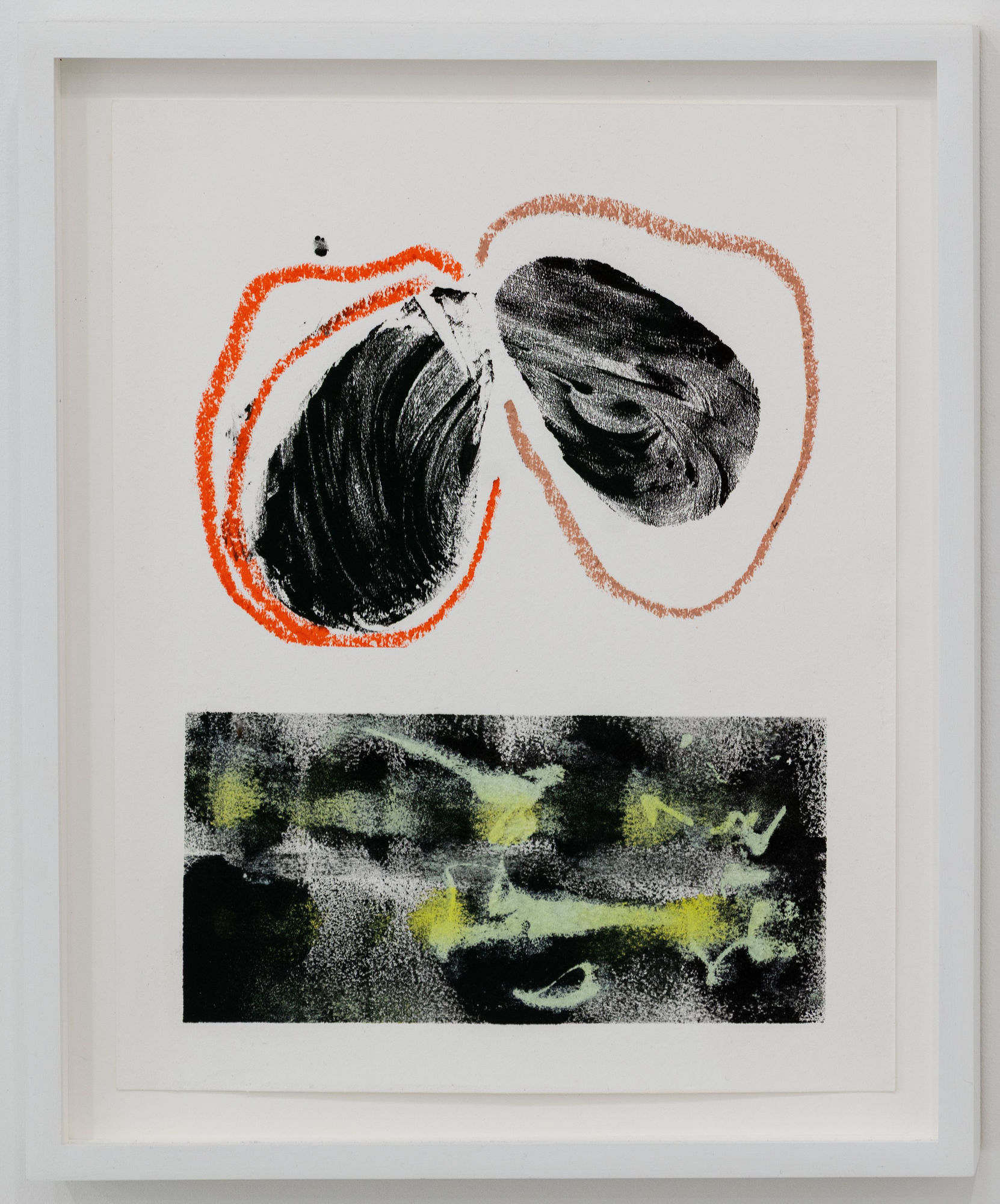 Alex Batkin grief spell 3, 2025 Activated charcoal, castor oil, acrylic ink, oil pastel on cotton paper 14 x 11 inches 35 x 27 cm 15 1/2 x 12 1/2 inches (framed) 39 x 31 cm (framed)