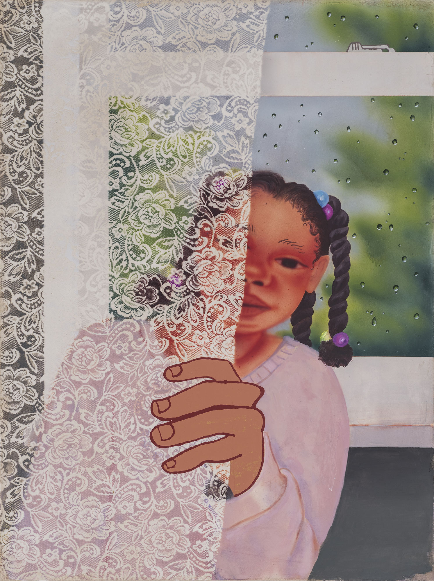 Brianna Rose Brooks hide and seek, 2025 Acrylic, oil, airbrush and molding paste on canvas 40 x 30 inches 101 x 76 cm BB001