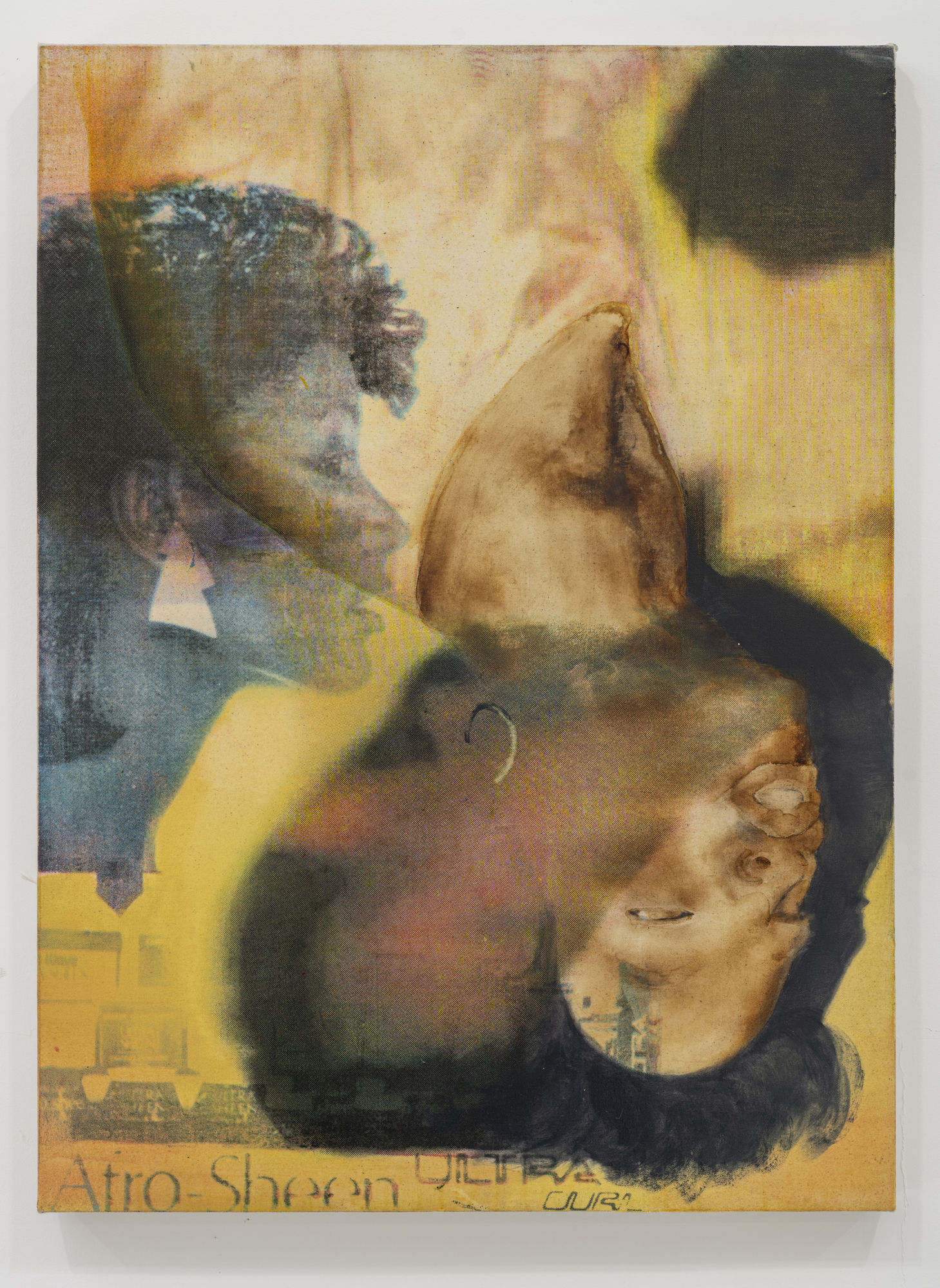 Africanus Okokon Just Looking, 2025 Burn marks, oil, silkscreen ink on canvas stretched over panel 40 x 22 inches 101 x 55 cm