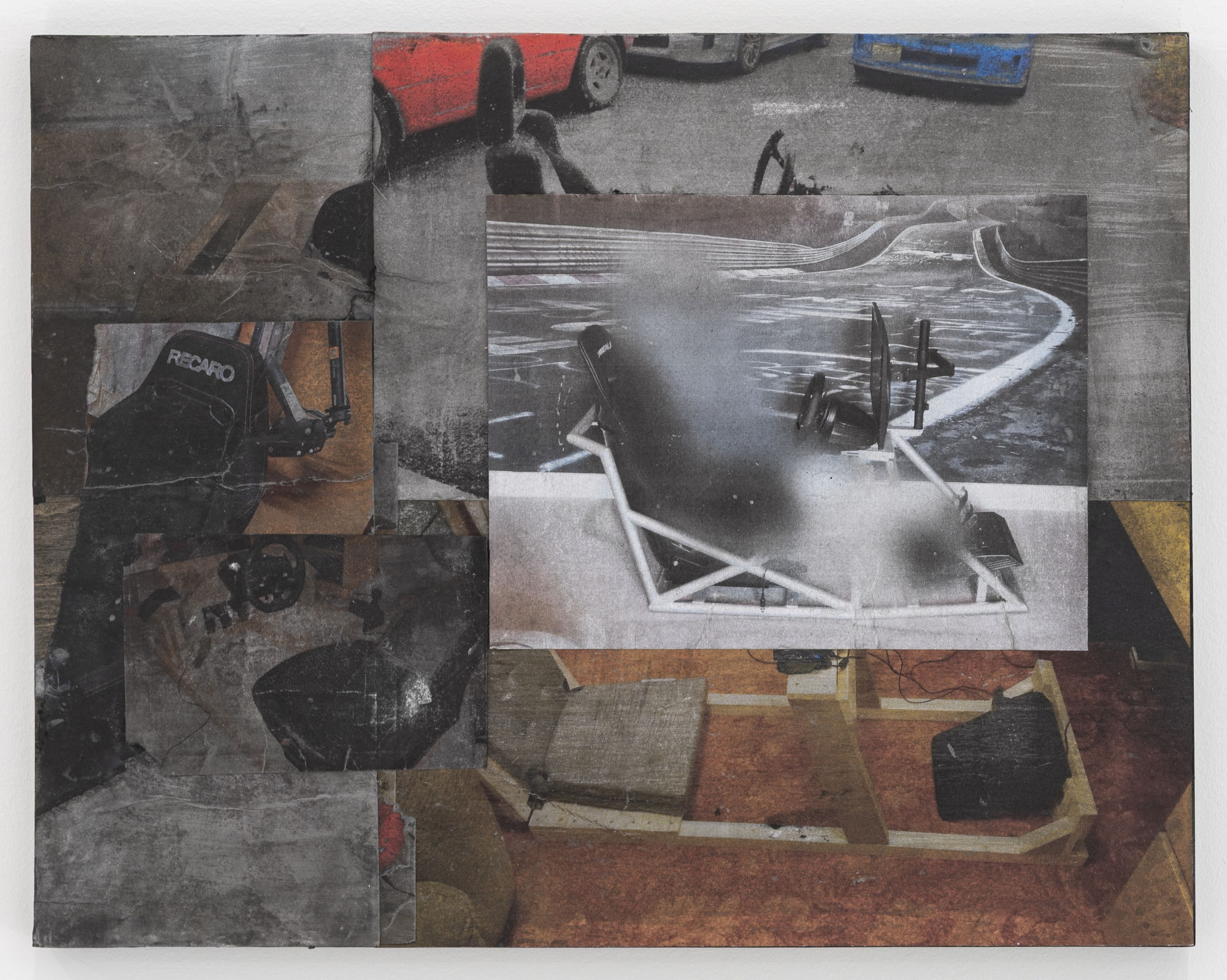 Kara Güt Rate my Rig (with Angel) 5, 2025 Collage and image transfer on pine board 11 x 14 x 3/4 inches 27 x 35 x 1 cm