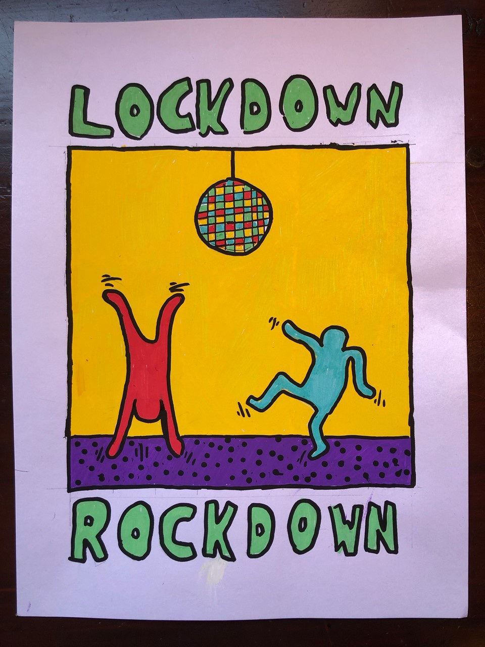 Eddie Bramley, age 11. 'Lockdown Rockdown' Inspired by 'Crack Down' by Keith Haring.