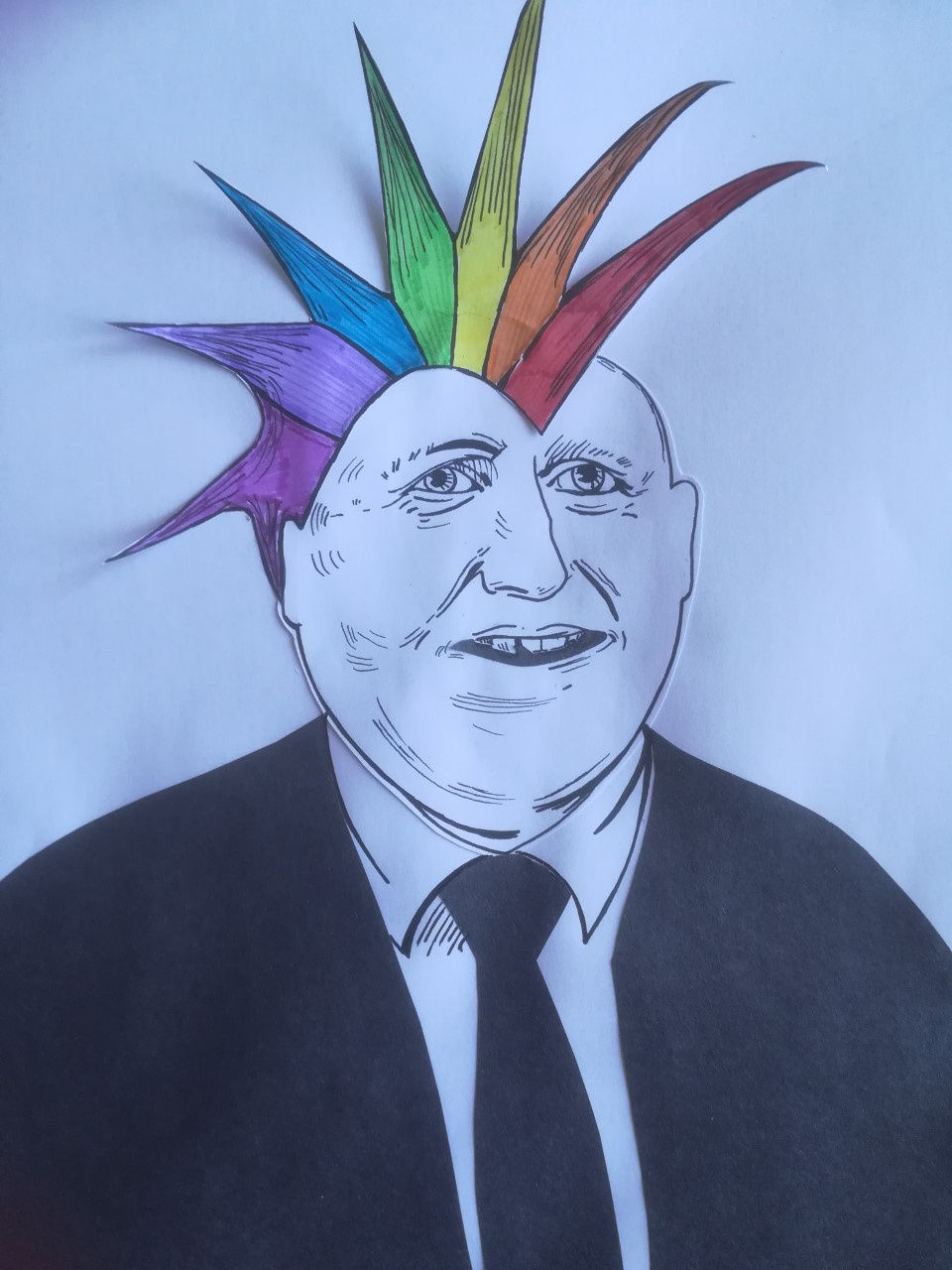 Abigail Debenham, age 10 'Covid-19 War'. Inspired by Banksy's Winston Churchill 'Turf War' picture.