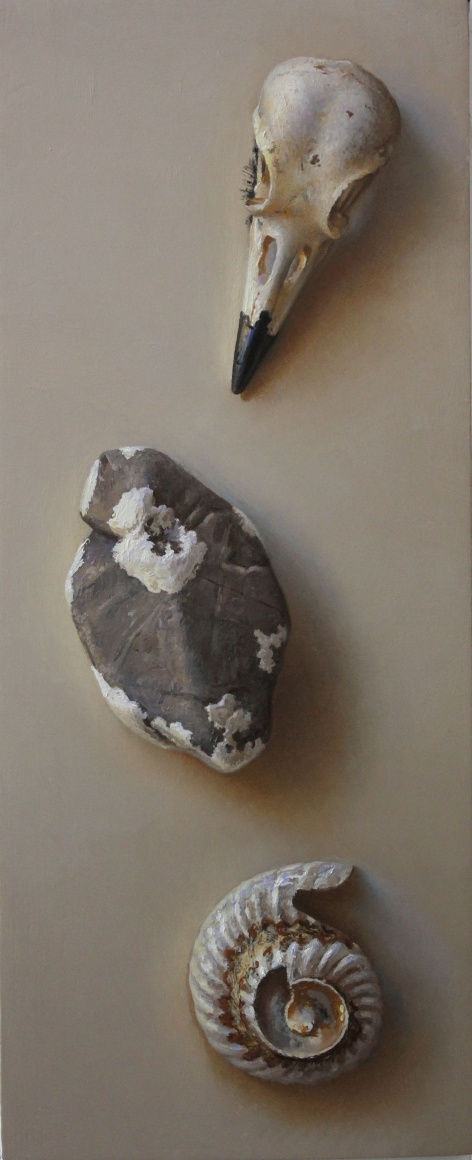 Scott Fraser Skull, Rock, Shell, 2016 oil on board 4 1/2 x 11 inches