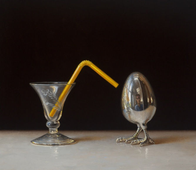 Scott Fraser Happy Hour, 2015 oil on board 9 3/4 x 8 3/4 inches