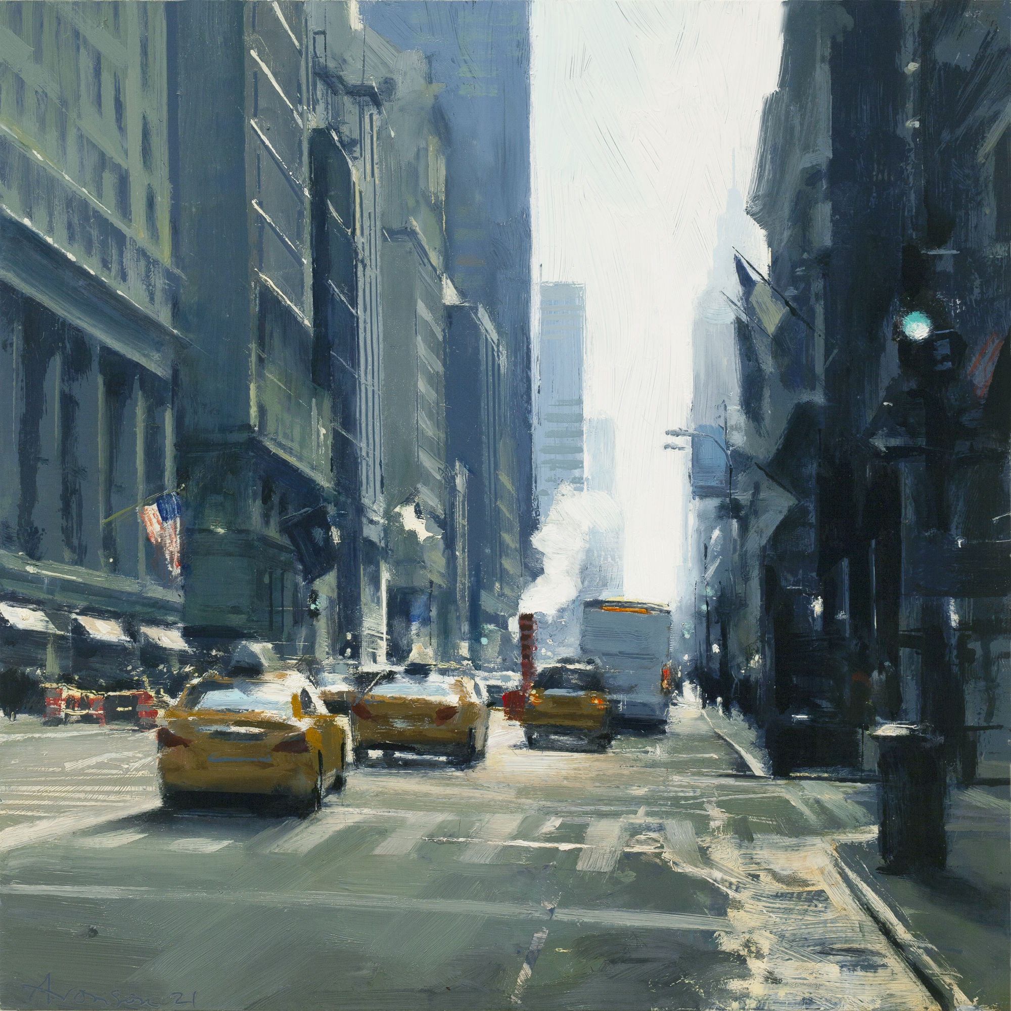 Ben Aronson Steam Vent, 5th Avenue, 2021 oil on panel 12 x 12 in