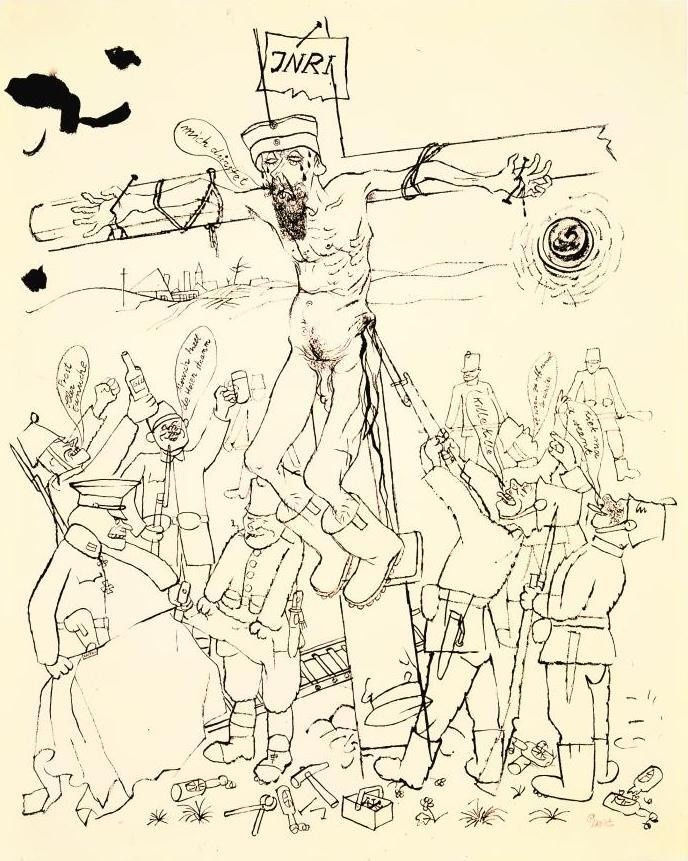 George Grosz Christus am Kreuz, von Soldaten umgeben (Mich dürstet)