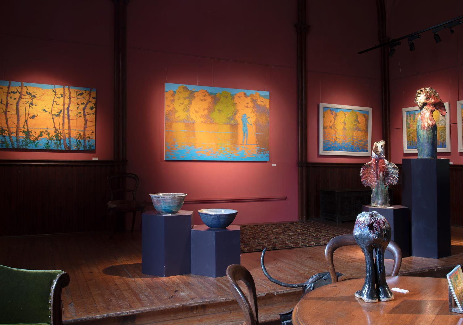 Promised Land Eskadale, River Trance and River Life | work by Allan MacDonald on the stage. Sculpture by Lotte Glob.