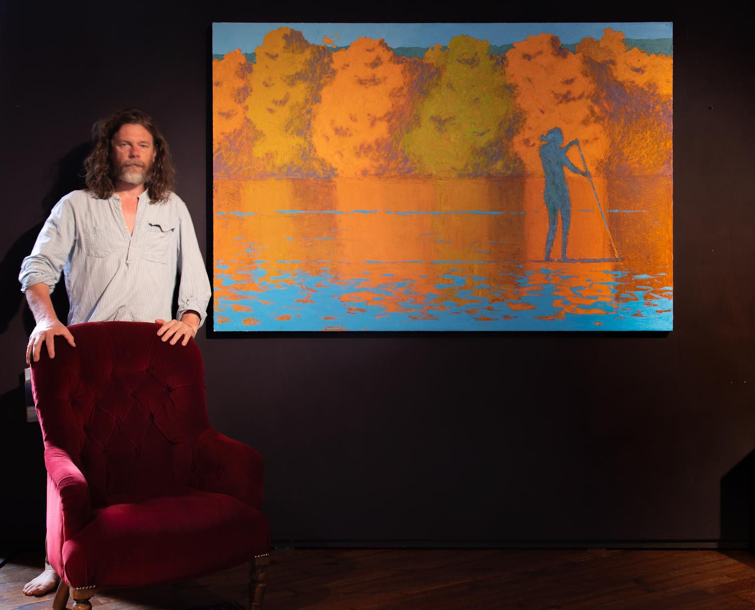 Tony Davidson with 'river transe, Eskadale' by Allan MacDonald, Kilmorack Gallery