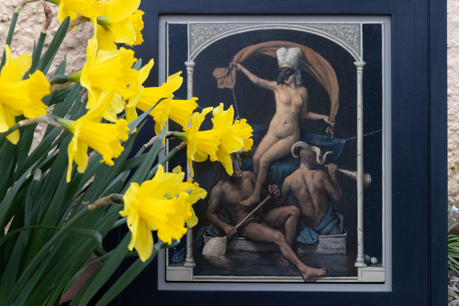 Alan Macdonald's 'The Berth of Venus' photographed outside with daffodils.