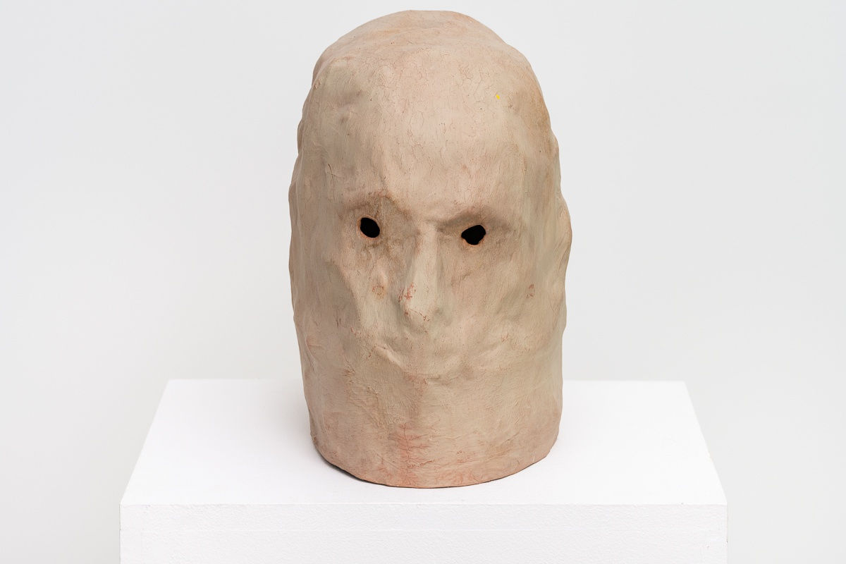 Patrick Cole Lock down Mask (Brown) Papier-mache, house paint 16 x 23 x 27cm
