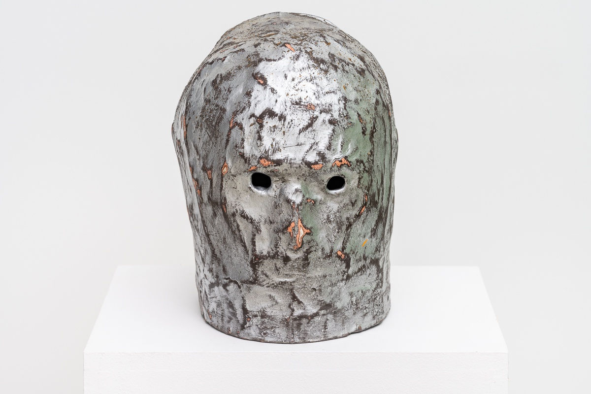 Patrick Cole Lock down Mask (Silver) Papier-mache, house paint 18 x 22 x 25cm