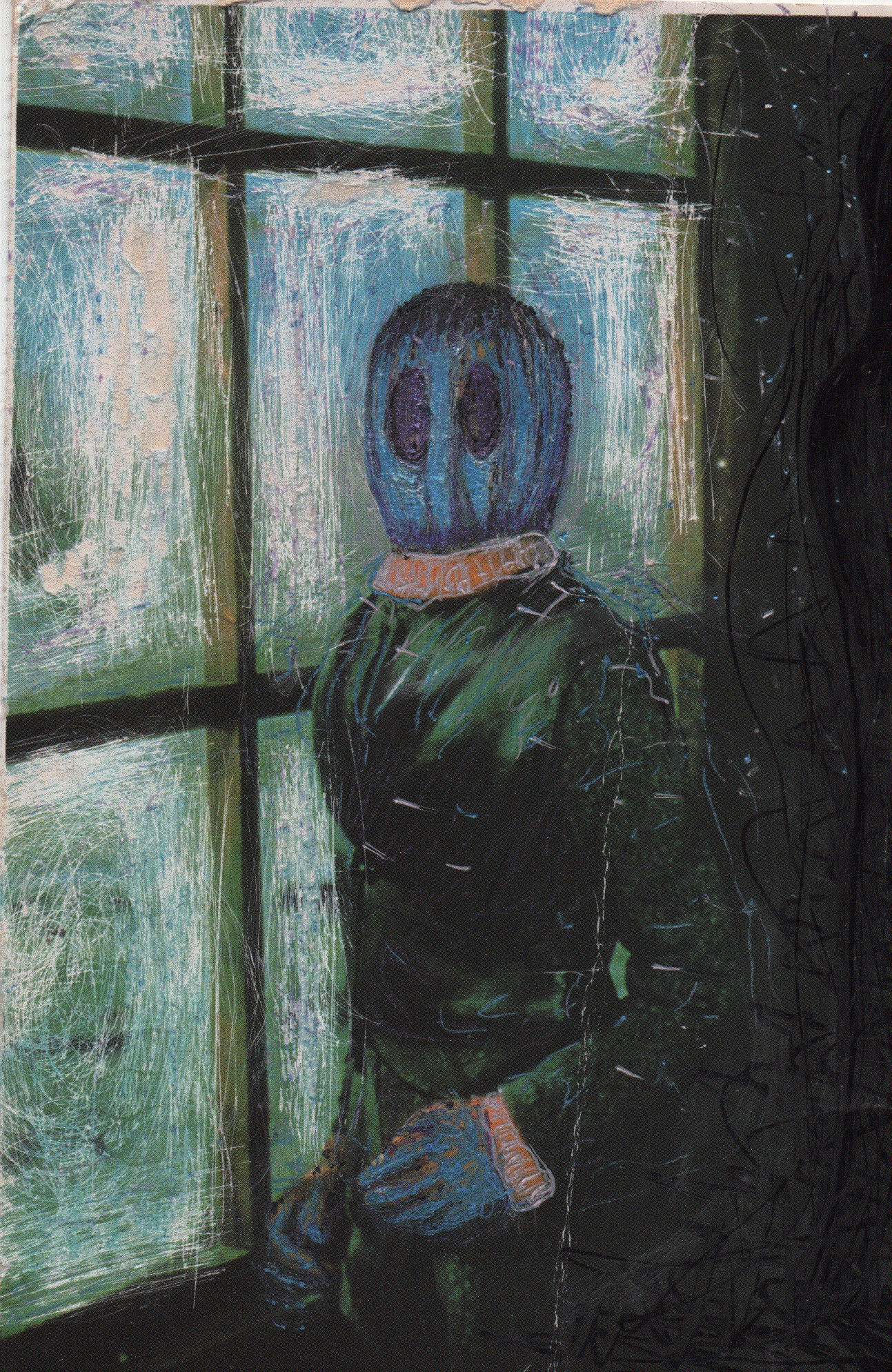 Max Boyla Waiting, 2022 Paint, biro, and coloured pen on postcard 17 x 11.5 cm