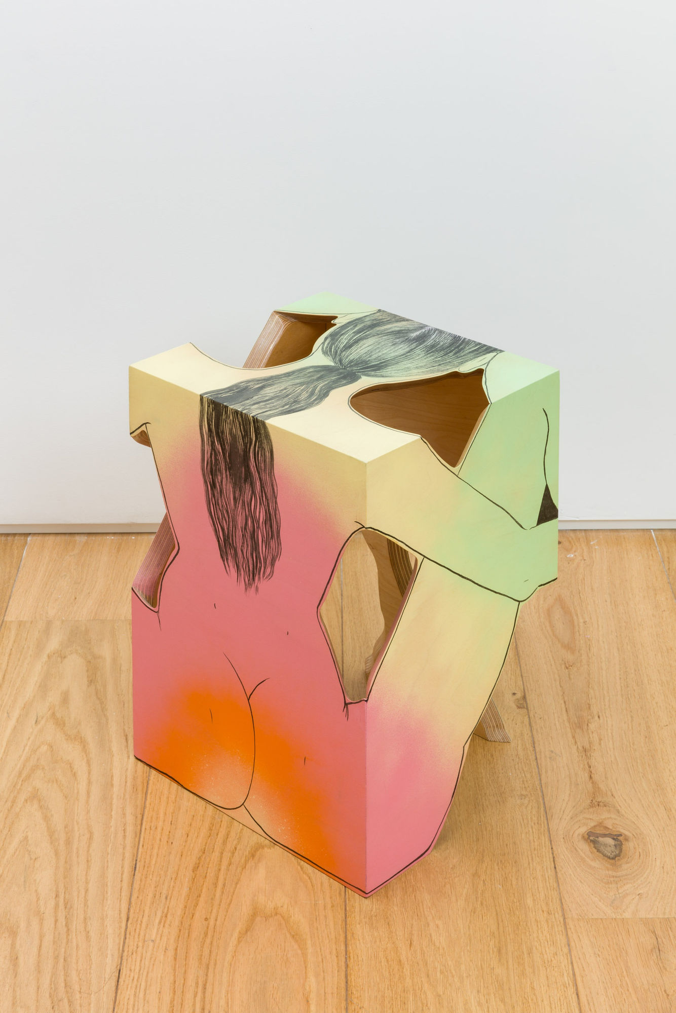 Saelia Aparicio Flick, 2023 Acrylic paint on plywood, Chinese ink, stain dye, Osmo finish