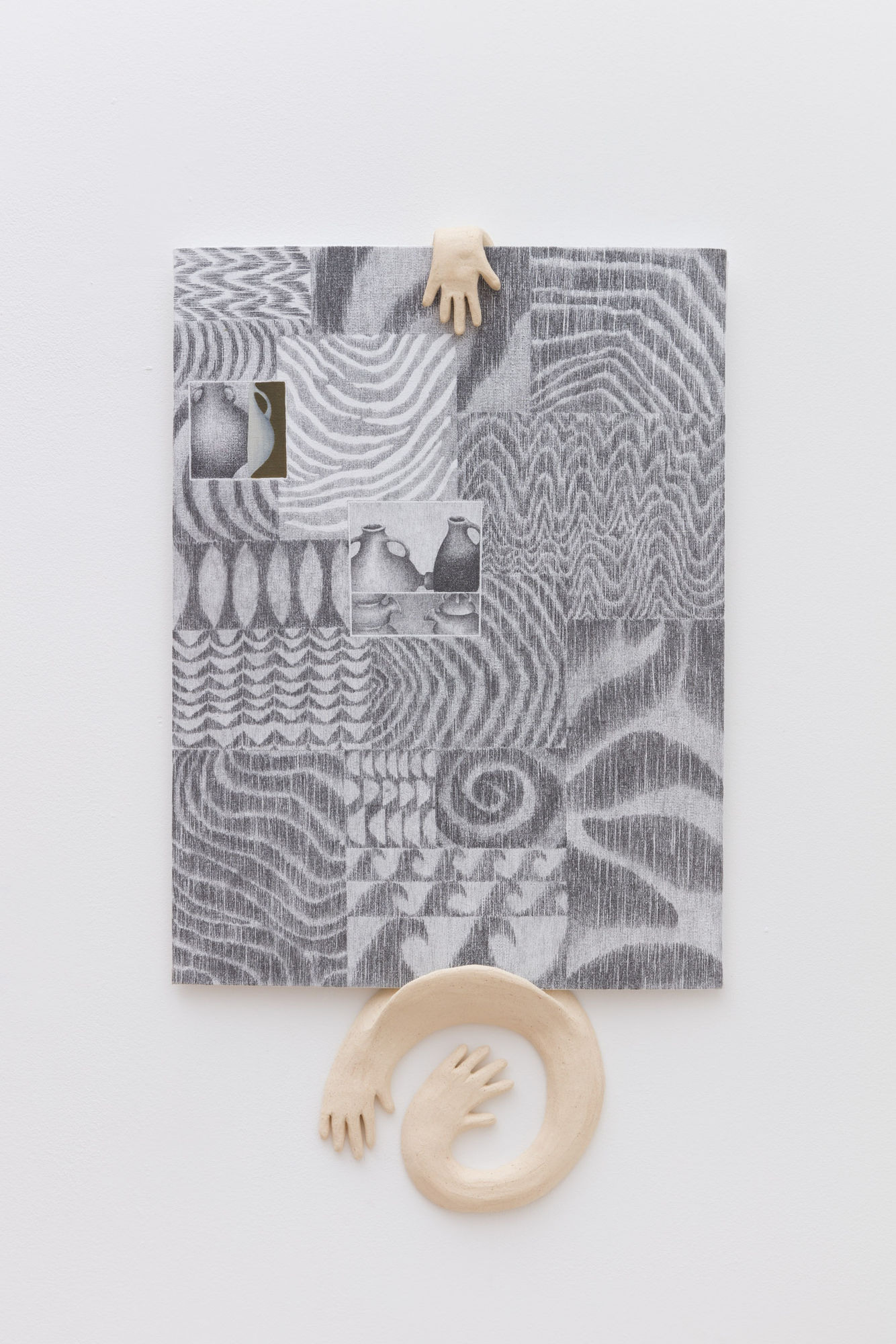 Ayla Tavares Sound waves, 2024 Graphite and oil on canvas paper on burnt clay frame