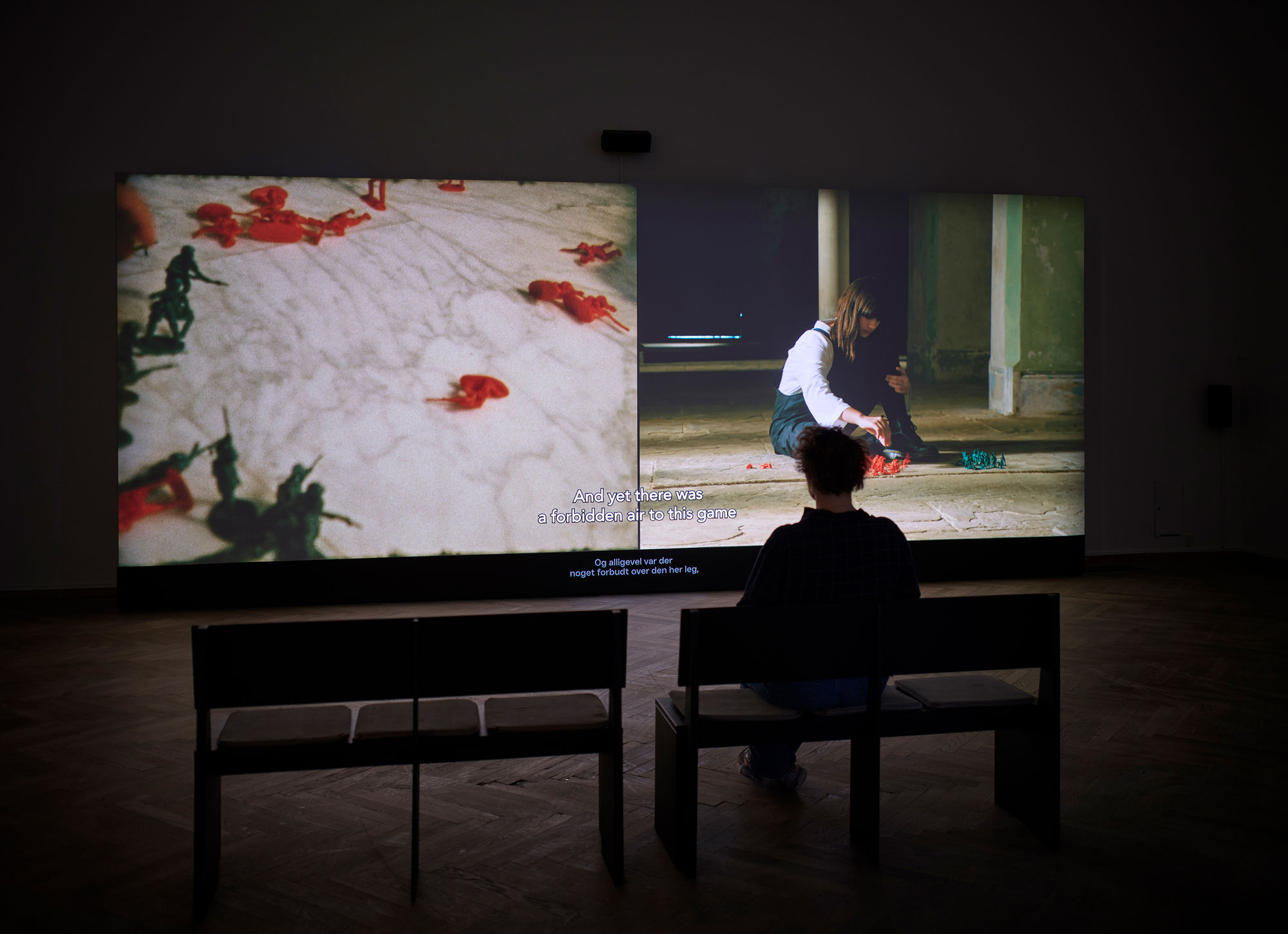 Larissa Sansour & Søren Lind, Familiar Phantoms, 2023. Installation view from Kunsthal Charlottenborg, Copenhagen 2025. Photo by Anders Sune Berg. Courtesy the artists and Kunsthal Charlottenborg.