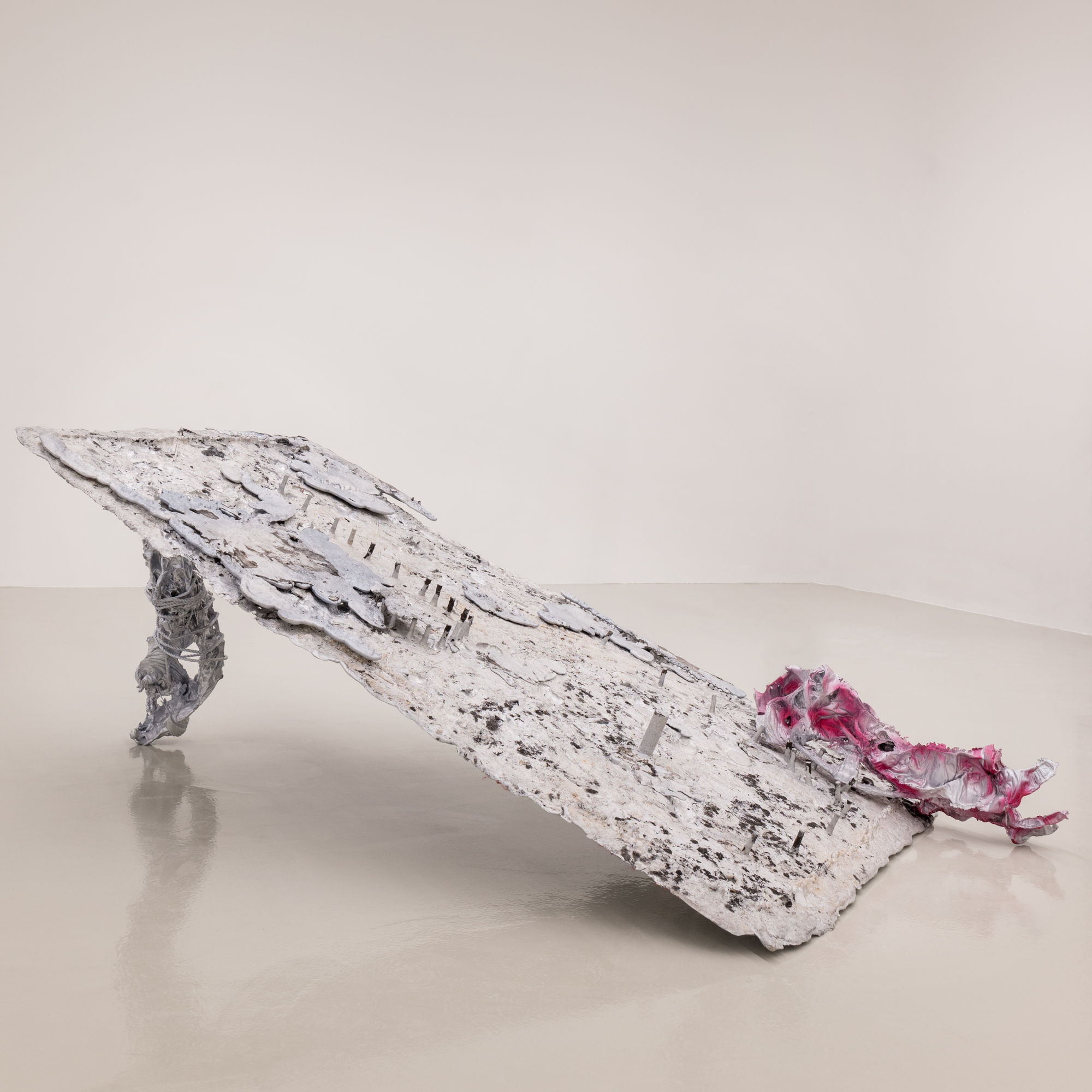 Höllenbrett, 2016 Aluminium, Sand, Pearls 230 x 128 x 85 cm 90 1/2 x 50 3/8 x 33 1/2 in