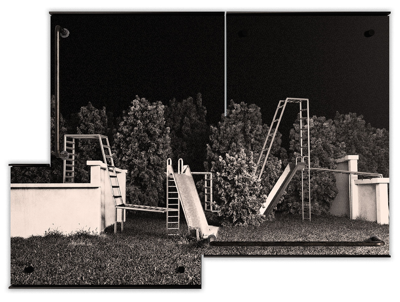 Ntsako Nkuna Segues, 2025 1 Color silkscreen print on mdf mounted on fabricated mild steel frame Edition of 1 80 × 43 × 31 cm (31 1/2 × 16 7/8 × 12 1/4 in)