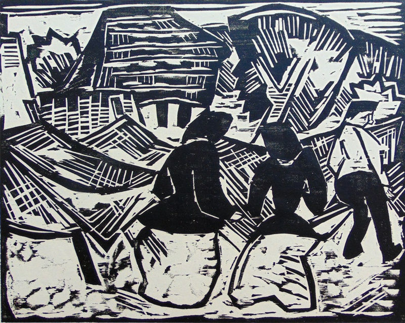 Karl Schmidt-Rottluff, Bei den Netzen (By the Nets), 1914 Woodcut