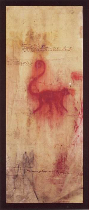 Monkey's fresco n. 1, 2000-2001, pigmenti e olio di papavero su tela gommata, cm 185x74