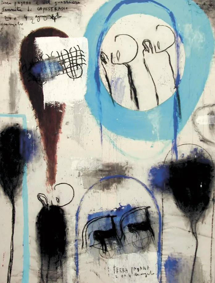 Terra Pagana del Guerriero Sannita di Capestrano, 2004, tecnica mista su tela, cm 153x113