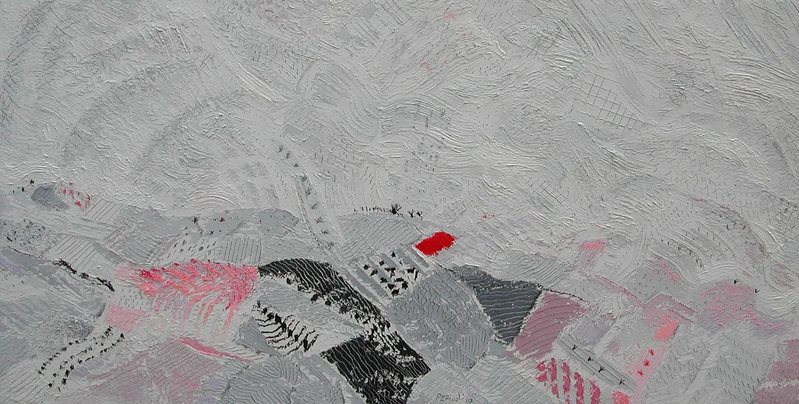 Tullio Pericoli, Frammento orizzontale, 2007, Olio e matite su tela, cm 35x70