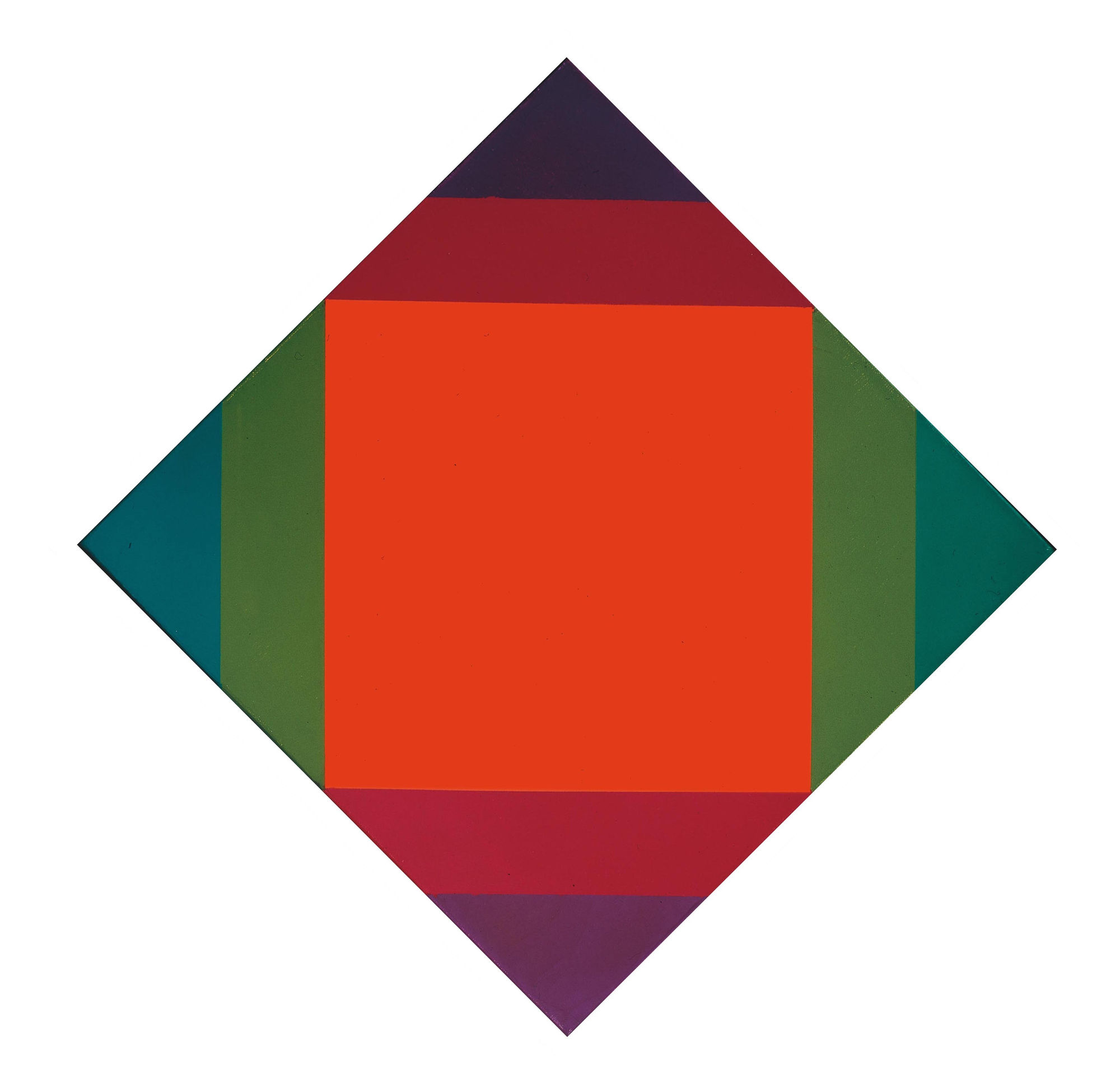 transcolorations von rot zu grun und violet, 1972-74, olio su tela, cm 40x40