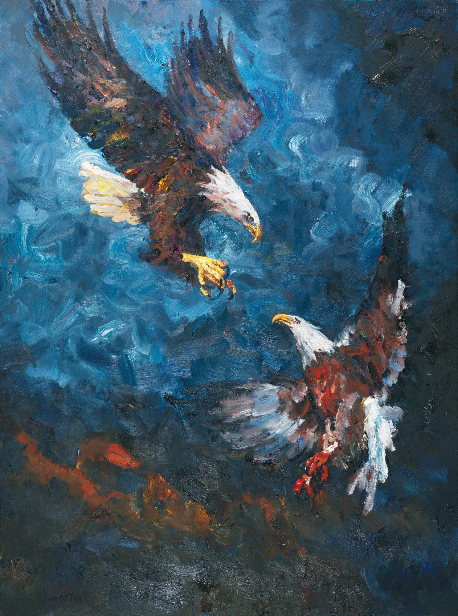 Two Eagles, 2017, olio su tela, cm 200x150.
