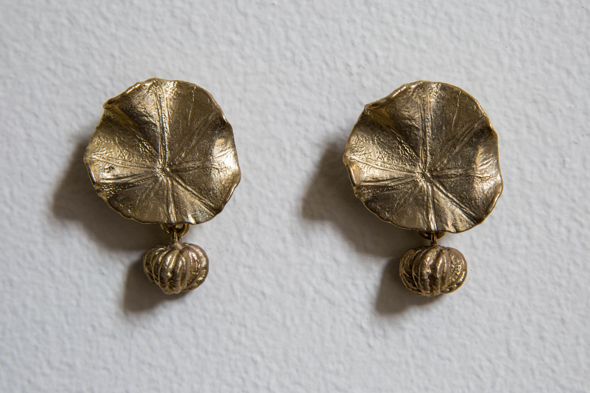 Large Pod, Earrings, bronze dore