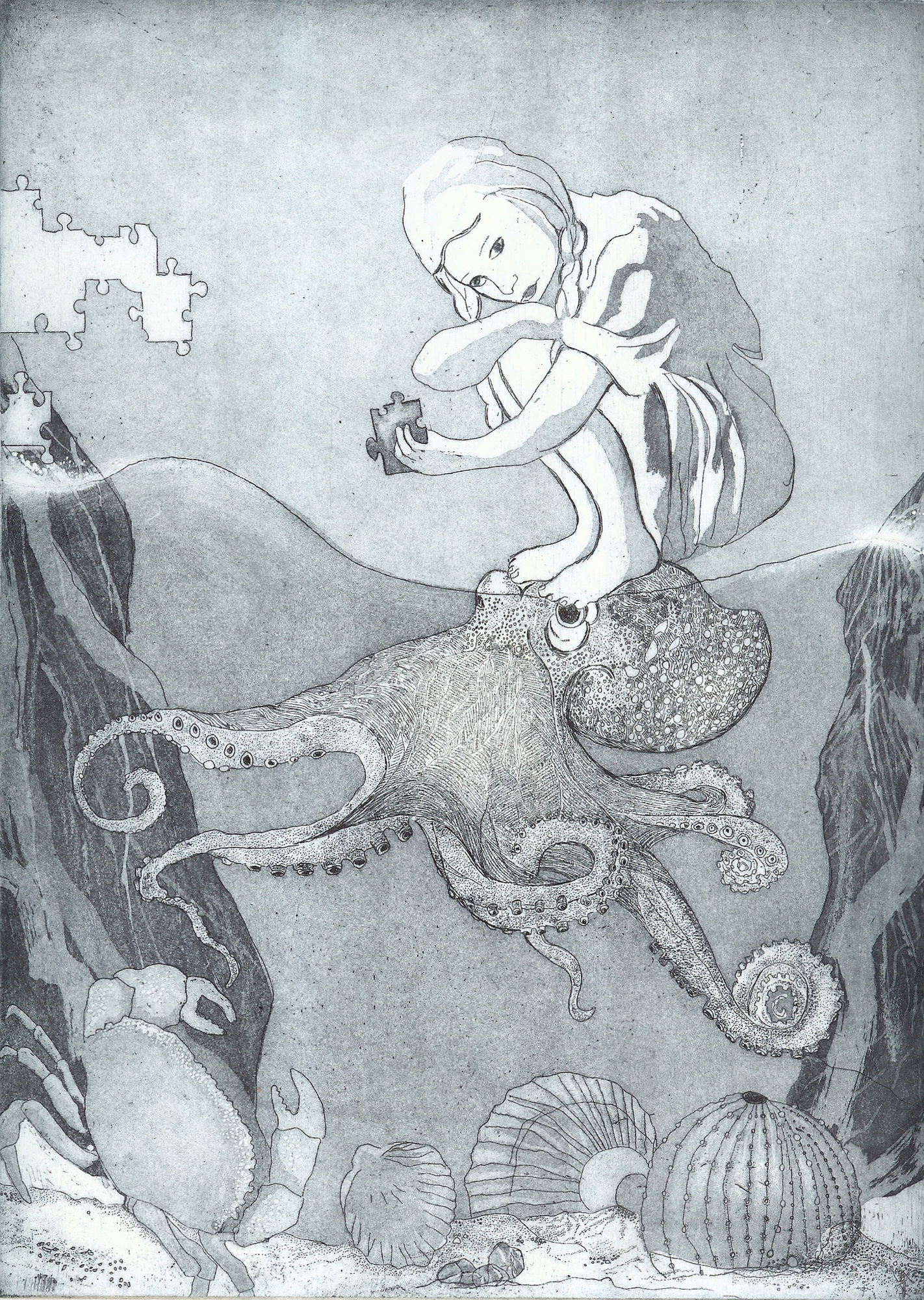 octopus etching print