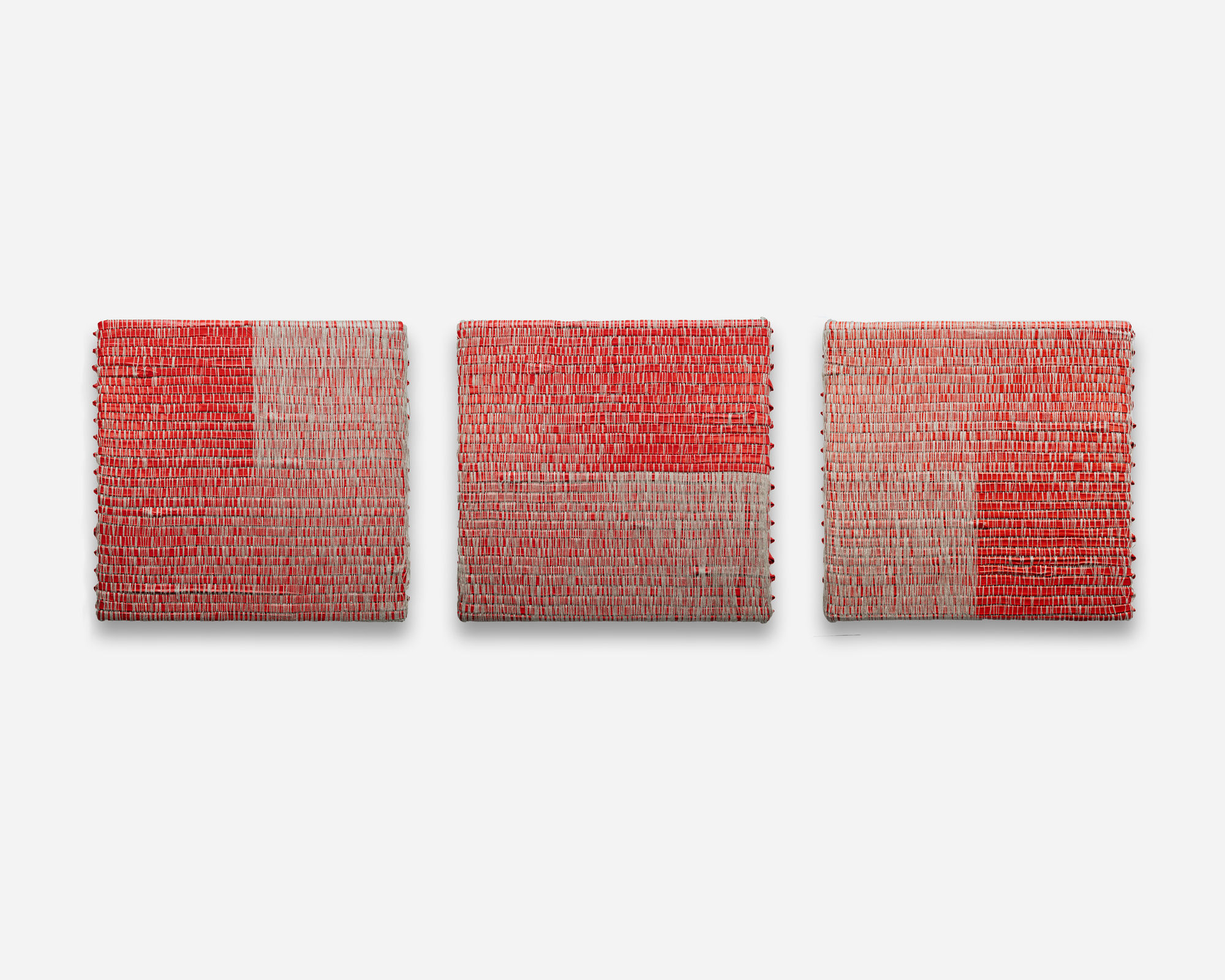 Analia Saban Woven Angle Gradient as Weft, Cadmium Red Medium (Twelve O’Clock, Three O’Clock, Six O’Clock), 2024