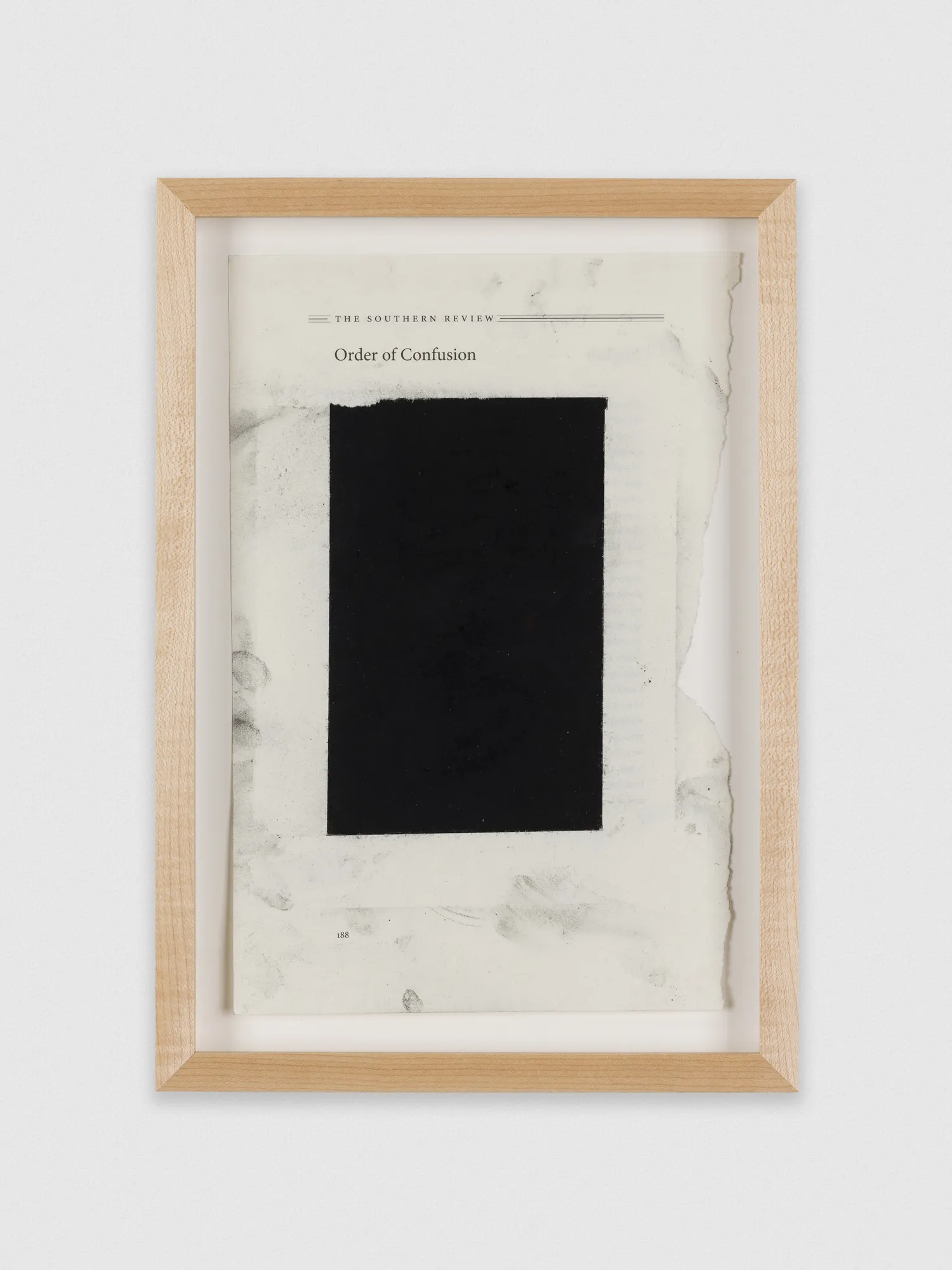 Bethany Collins Untitled (Order of Confusion), 2023 Charcoal on found paper 9 x 6 in 22.9 x 15.2 cm