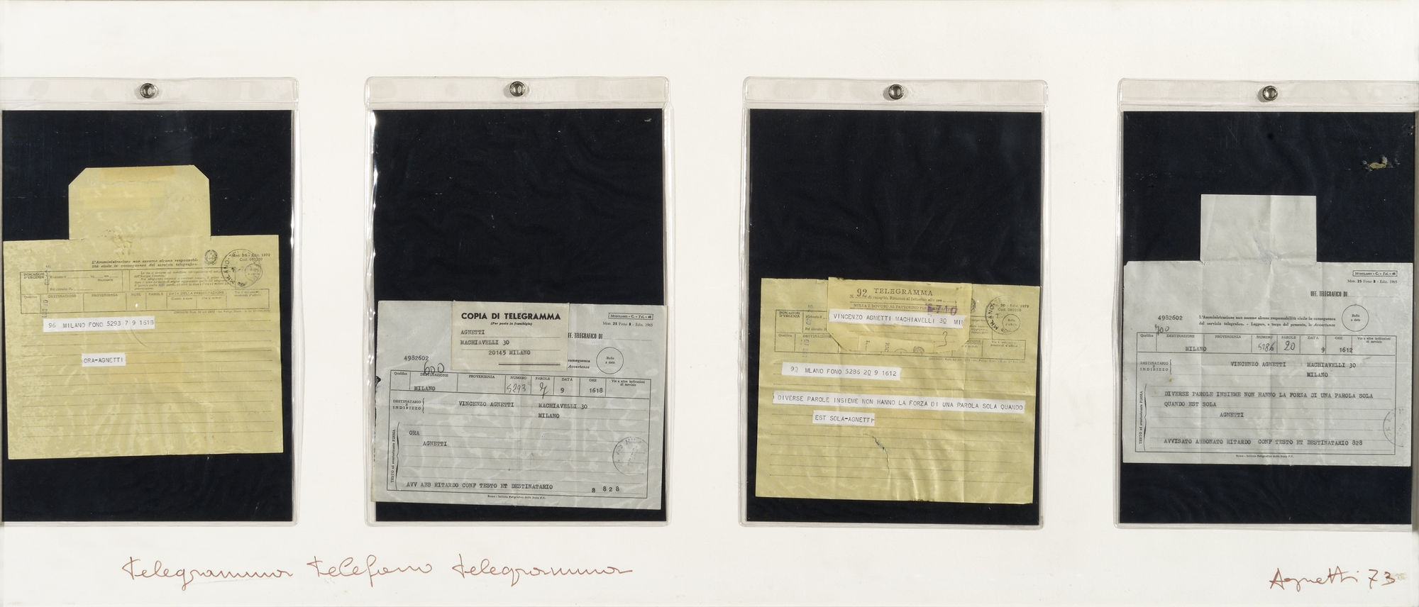Vincenzo Agnetti, Telegramma Telefono Telegramma. Ora, 1973