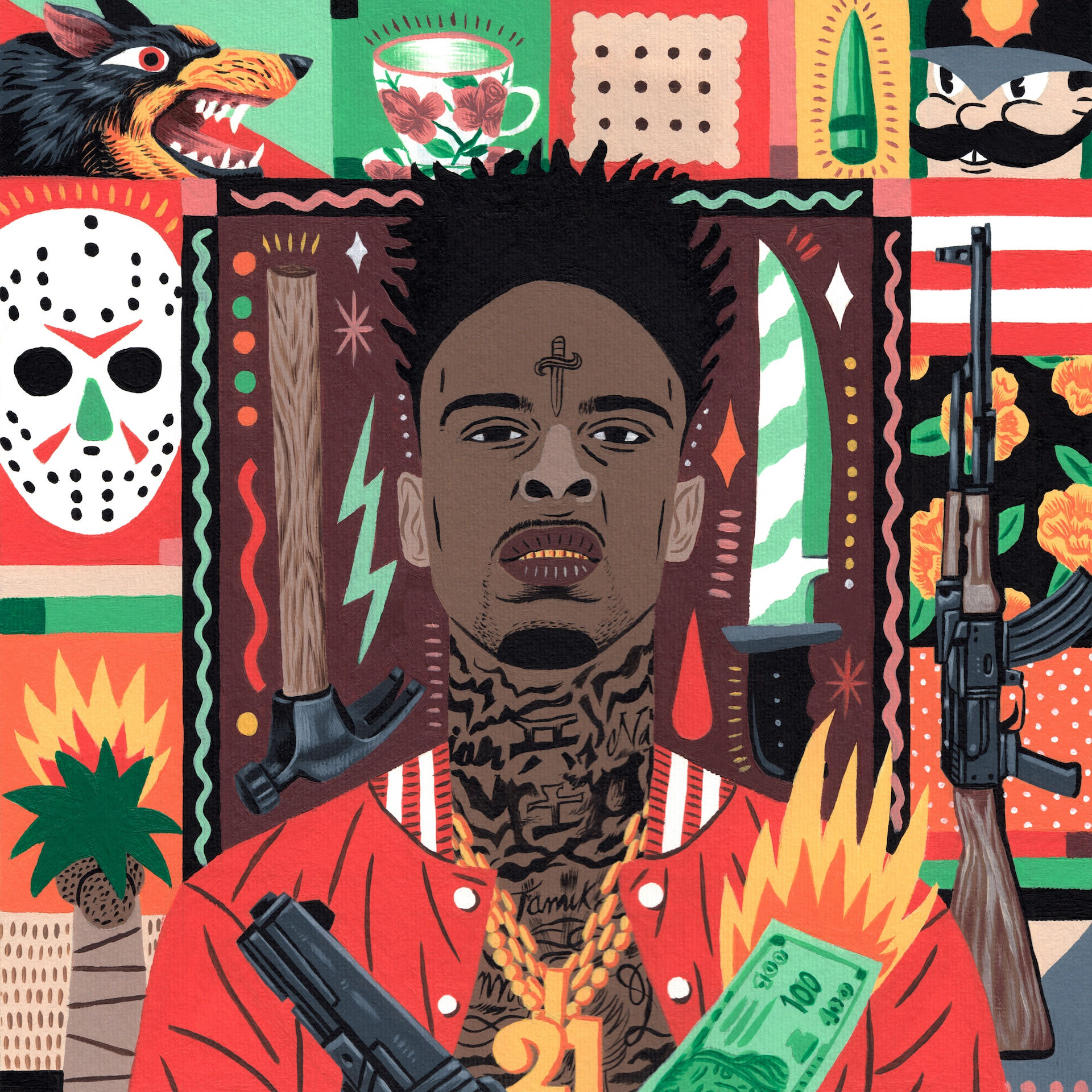 21 Savage, 2019, acrylic on paper, 30 x 30 cm, SOLD