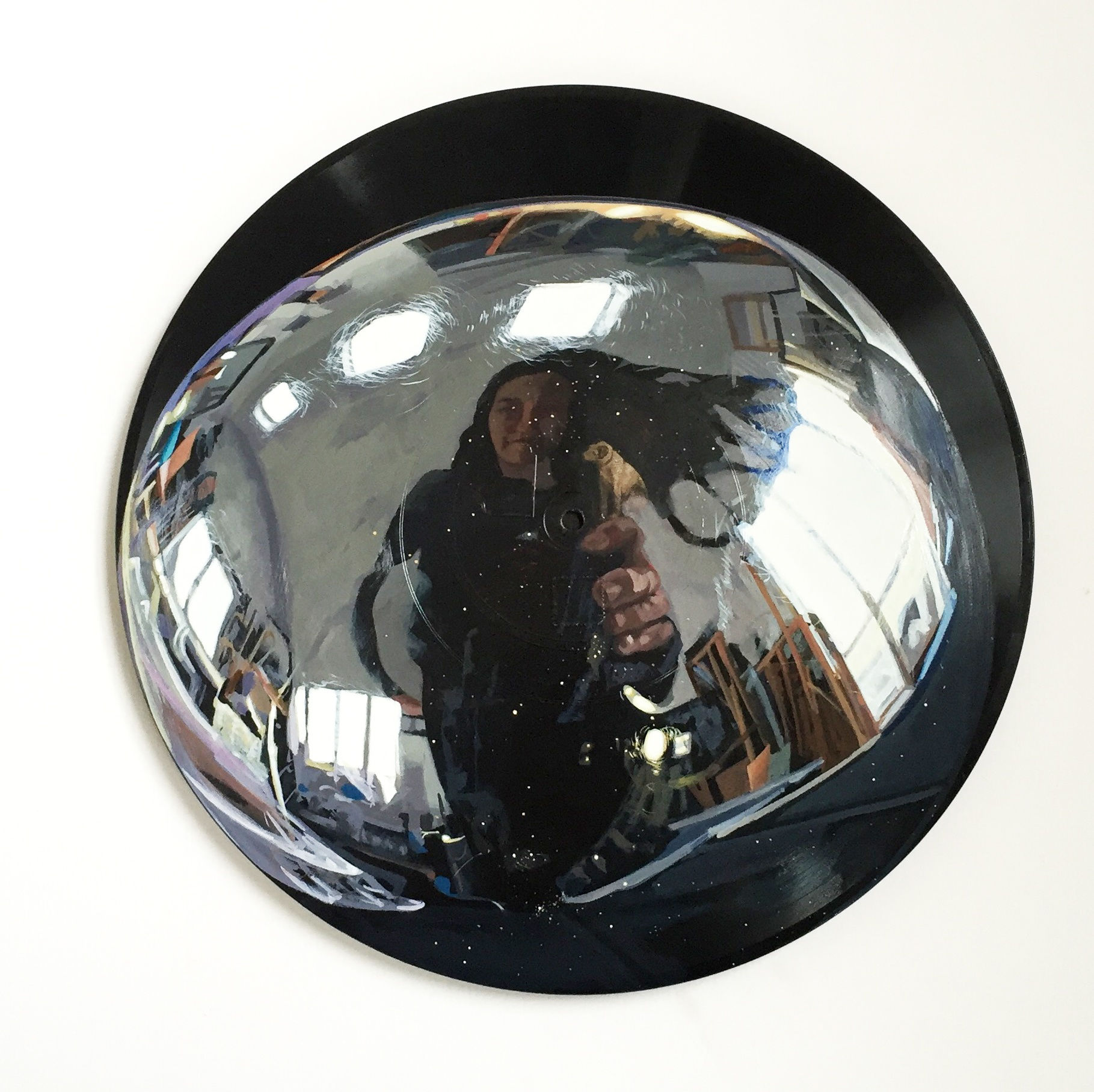 Catherine Barron Swimming with stars Acrylic ink on 12-inch Bakelite record