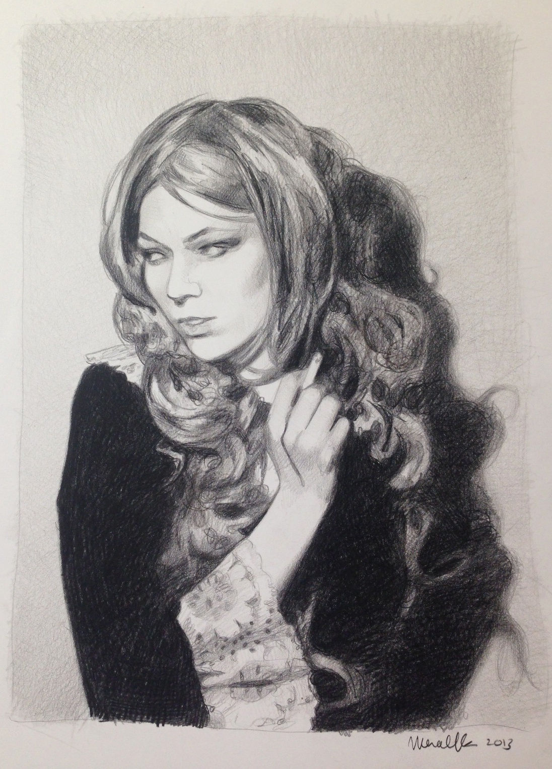 Mercedes Helnwein Cousin IV Black pencil on paper 15.5 x 11