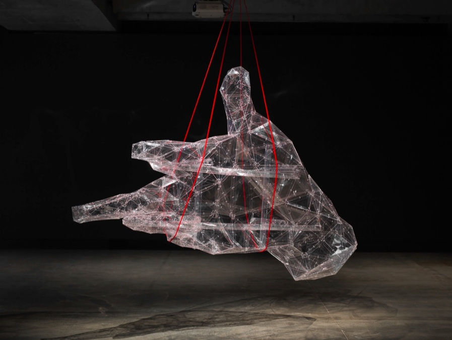 The human engine 2018 PETG plastic, aluminium rivets, rope 176 x 280 x 79 cm