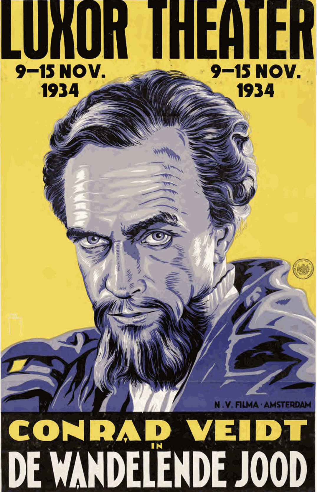 affiche de cinéma De Wandelende Jood (le juif errant), 1934, film sorti en 1933 au Royaume-Uni