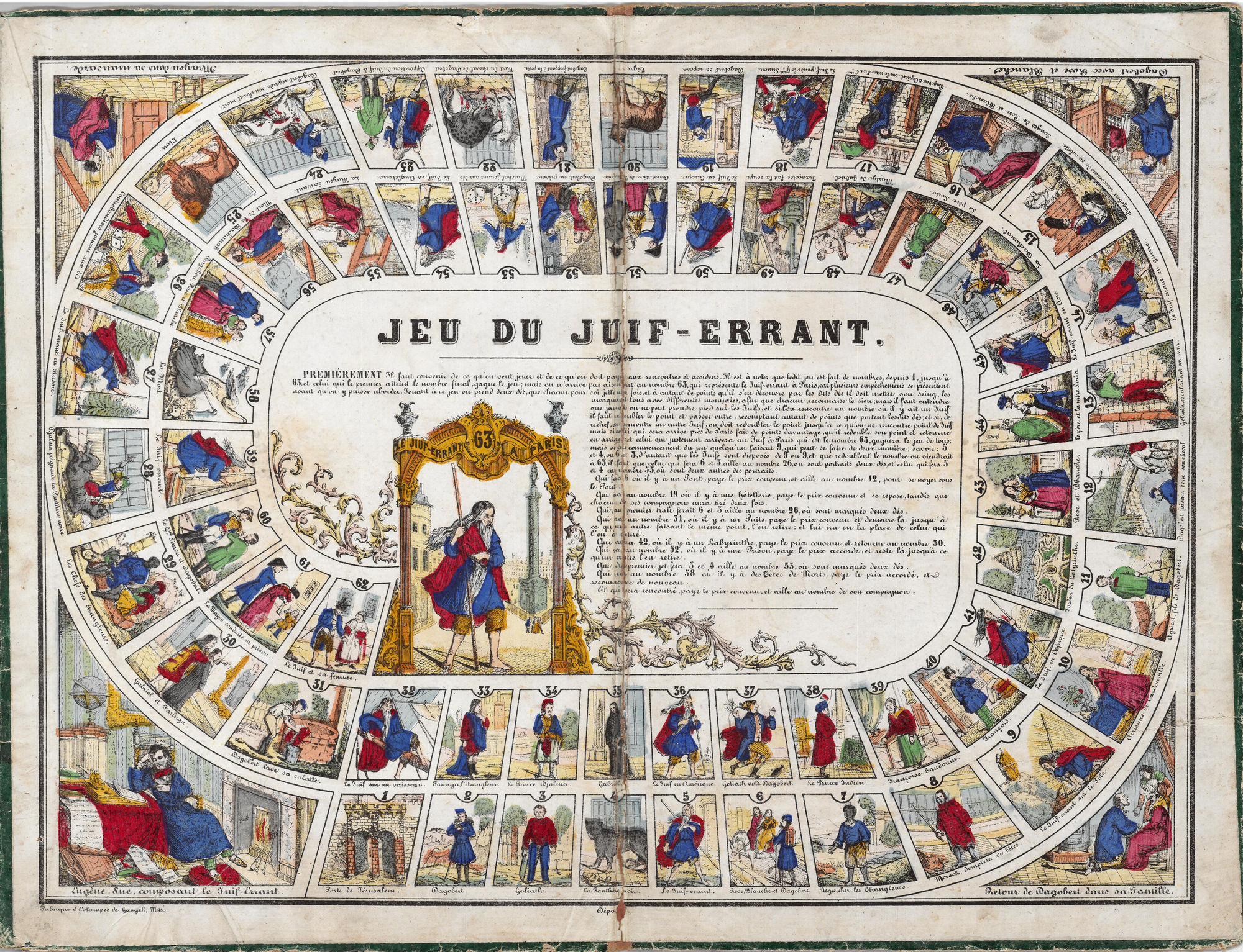 Le Jeu du Juif errant 1855, fabrique d'estampes de Gangel, Metz