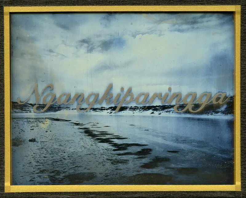 James Tylor We Call This Place (Ngangkiparingga), 2020 daguerreotype with engraved text 10 x 12.5 cm