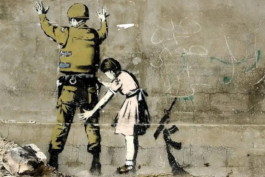“Girl Frisking Soldier” by Banksy