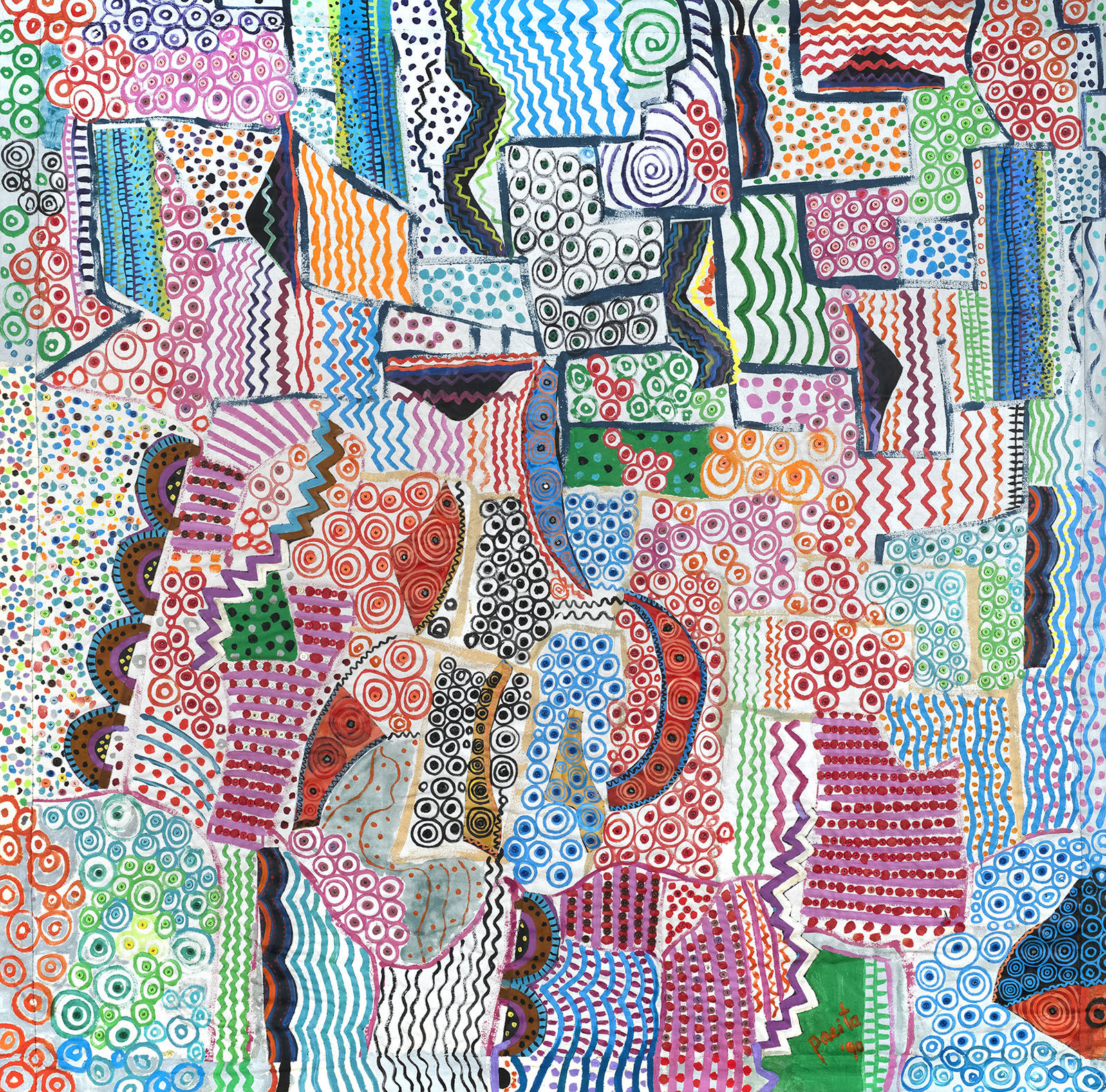 Titicaca, 1990 Acrylic, buttons, mirrors on stitched and padded canvas 72 x 72 in 182 x 182 cm