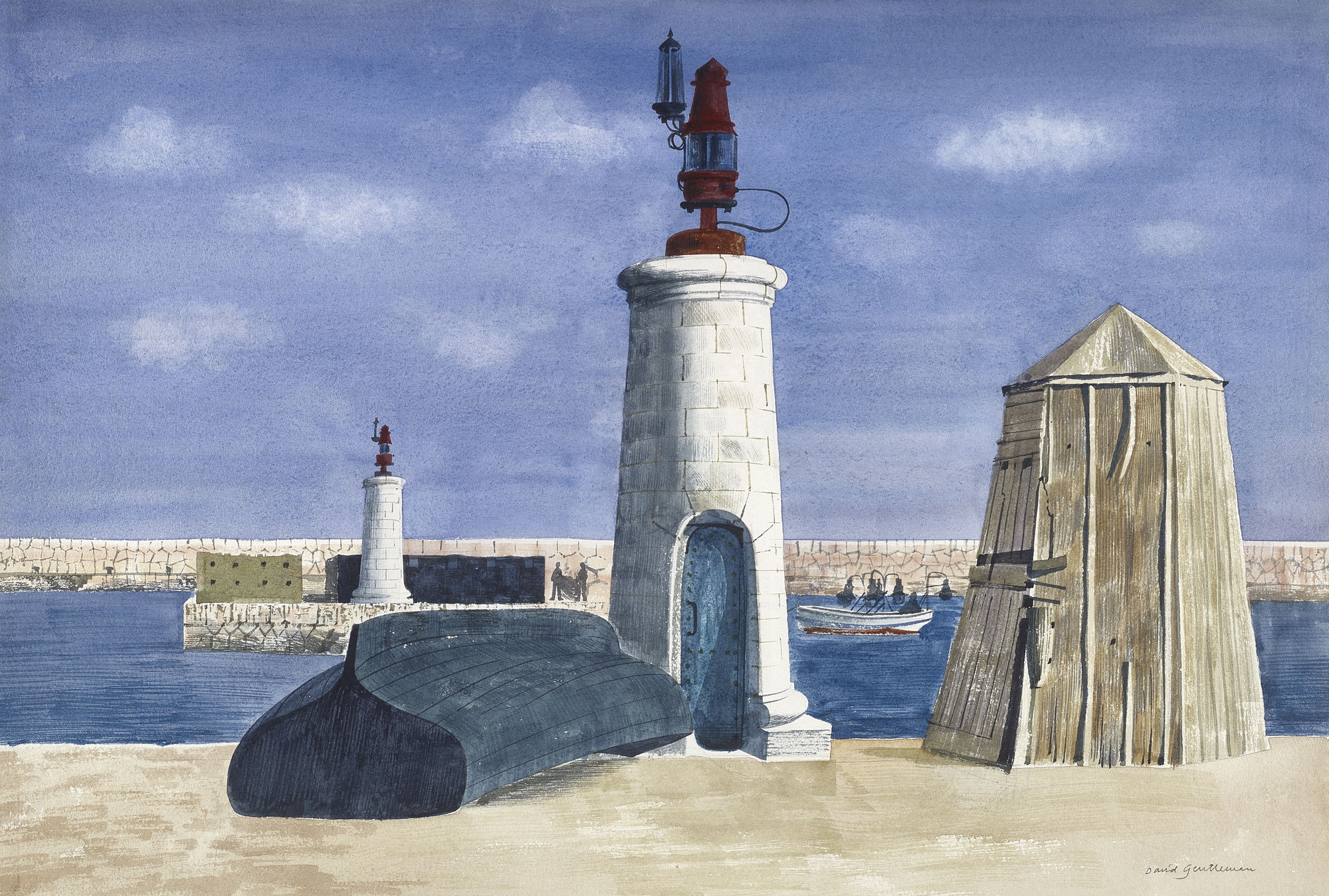 David Gentleman, Malaga: Quayside with lighthouse, 1957