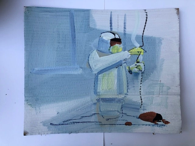 Covid Ward 18 recto/verso acrylic on cardboard, 2020