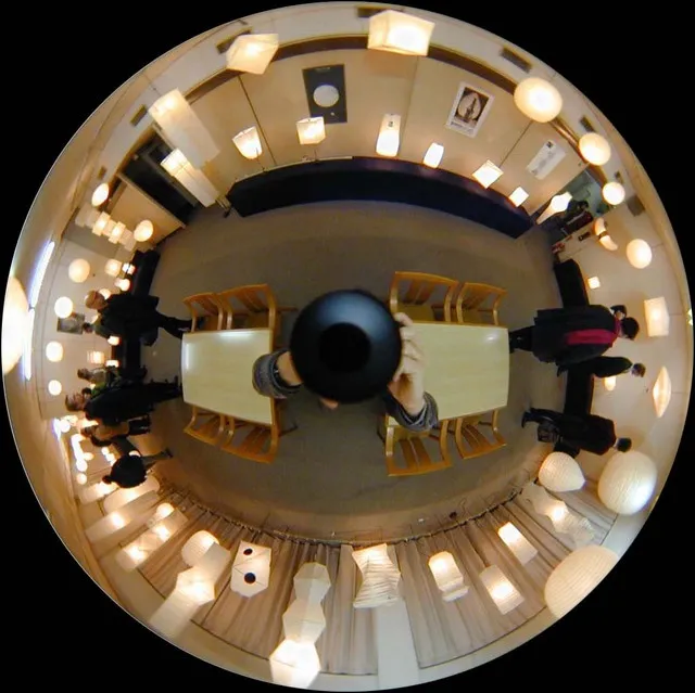 Luc Courchesne, 00/11/20-3 (Gifu City), still photograph from the Panoscopic Journal, 2000-2002, archival digital print and rotational device mounted under glass, 25 cm diam. edition of 6